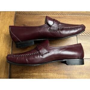 ET Wright Mens Designer Burgundy Penny Loafers, Size 12 D, Italian Made